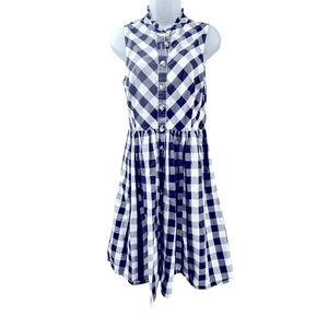 J. Crew navy gingham ruffle neck dress L2458 size 8